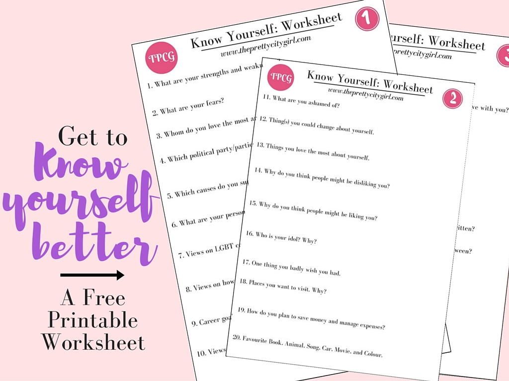Know Yourself Better  Free Printable Worksheet - The Pretty City